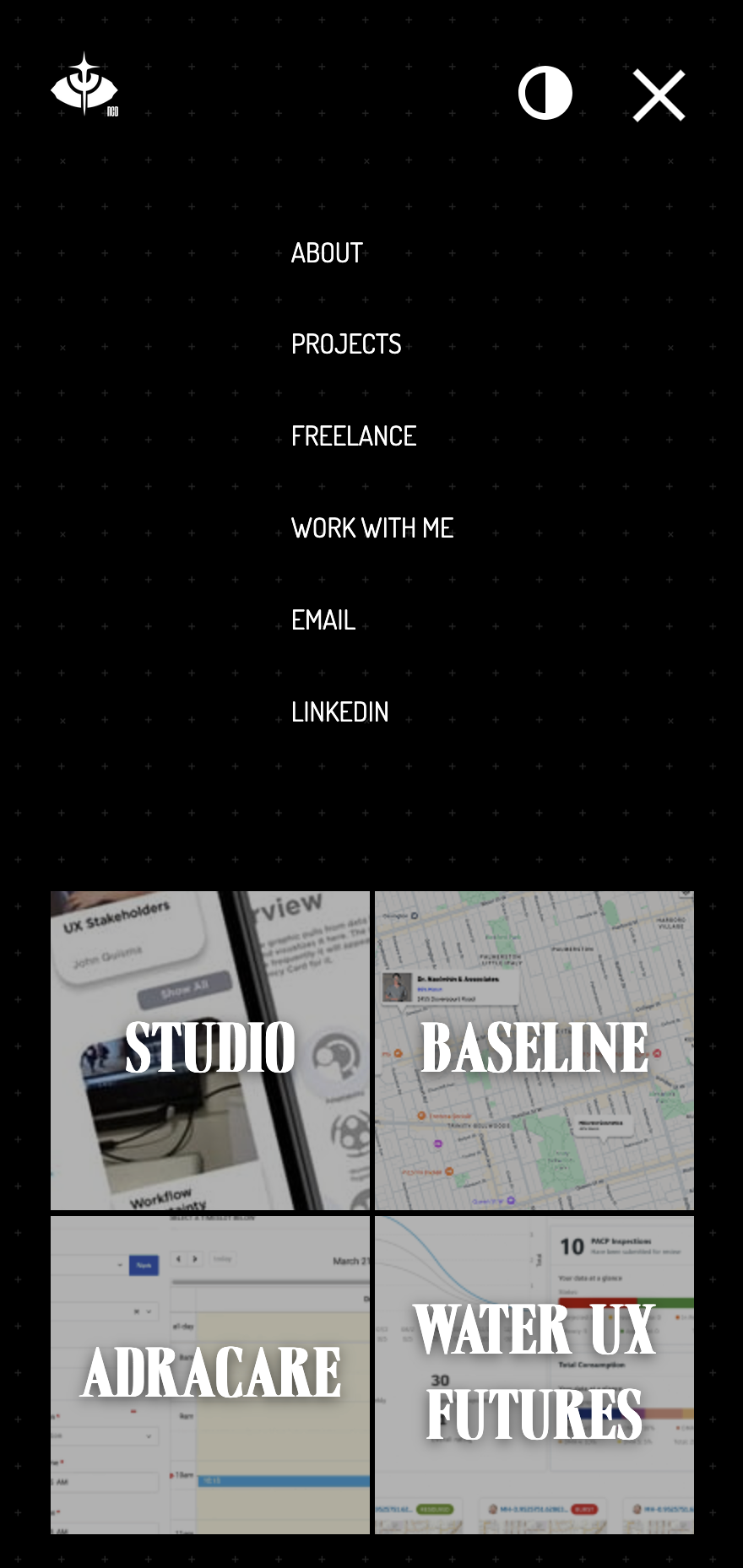 Nicole's website on mobile, with an open hamburger menu in the header