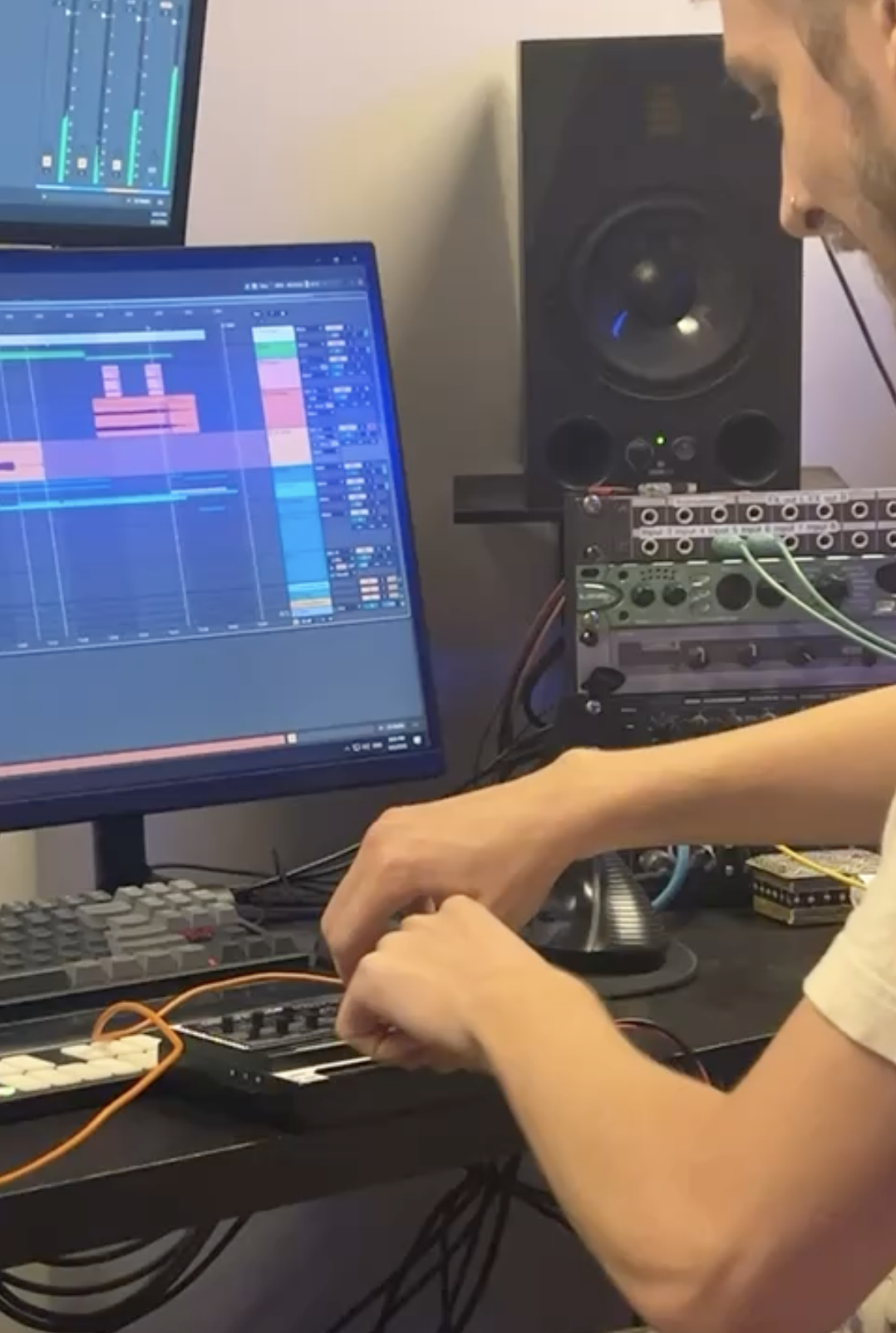 Paul recording with a stylophone in the breakdown