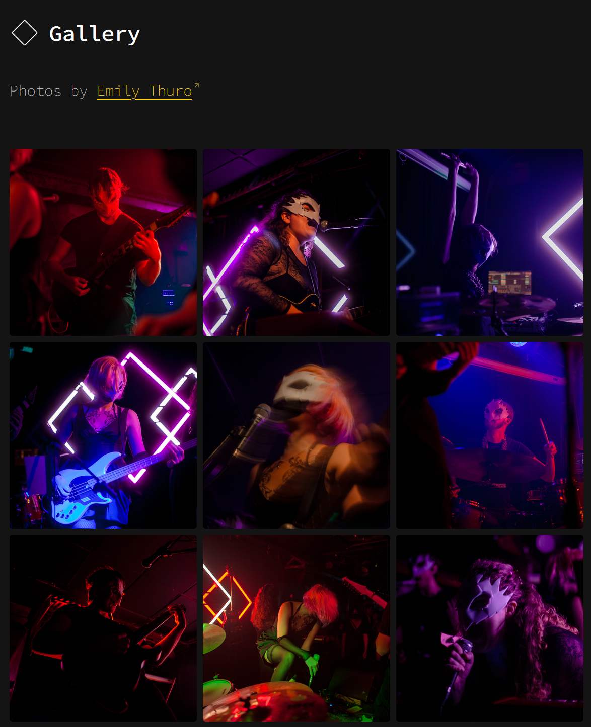 A three-column gallery layout of images taken by Emily Thuro.